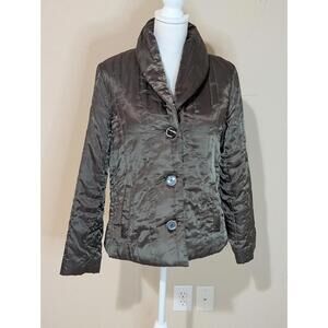 Chicos Metallic Button Up Puffer Jacket Size 1